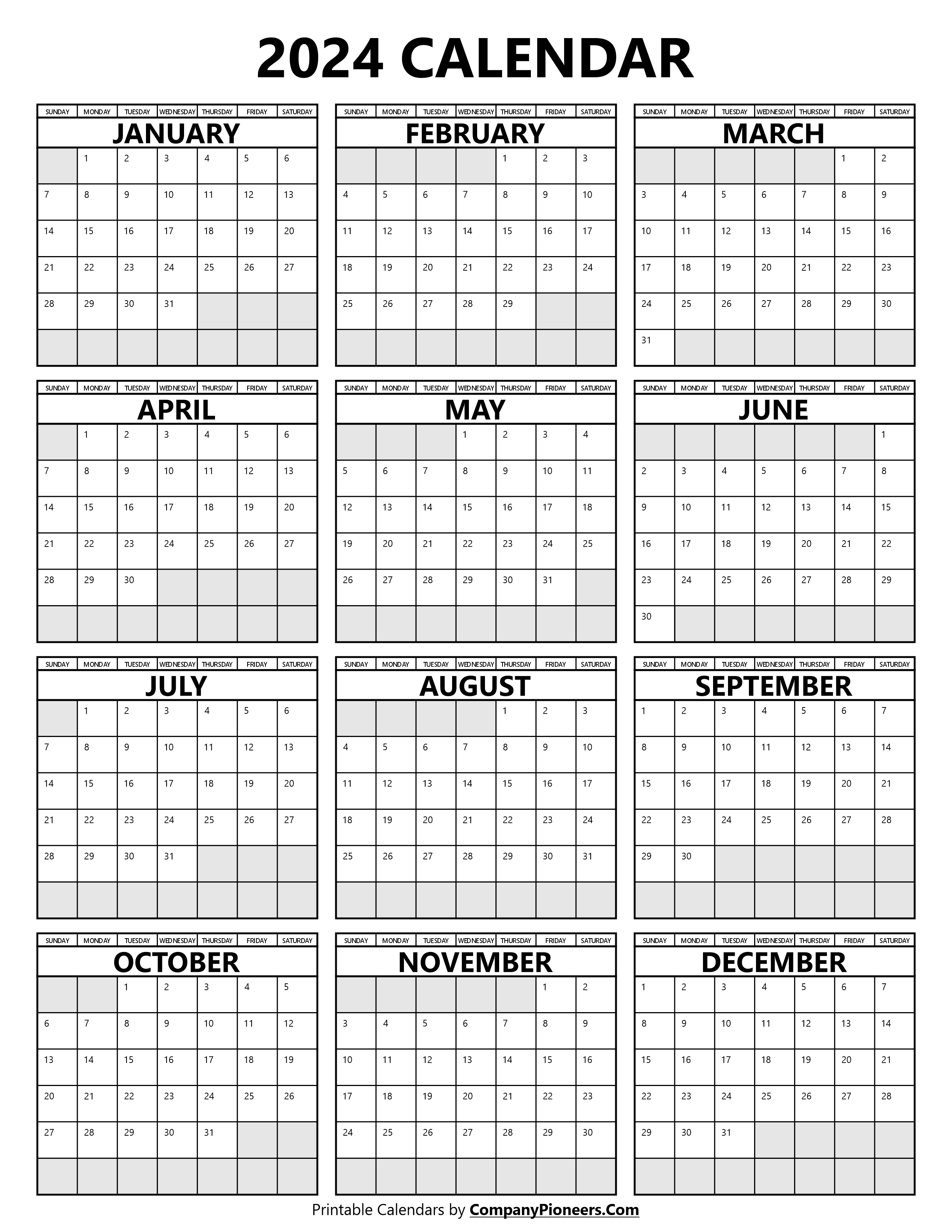 2024 Calendar Segoe UI Font