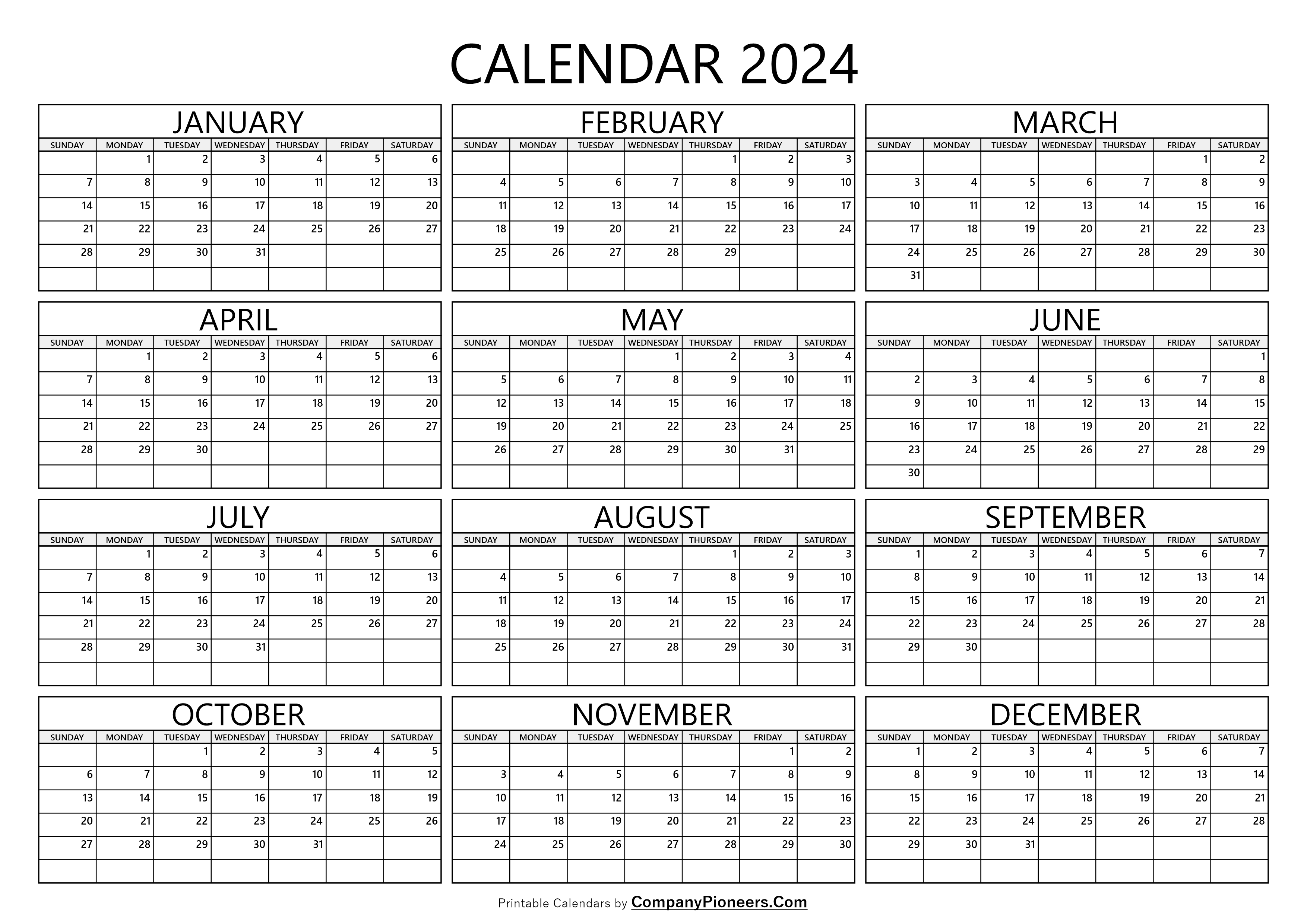 2024 Calendar Template Blank