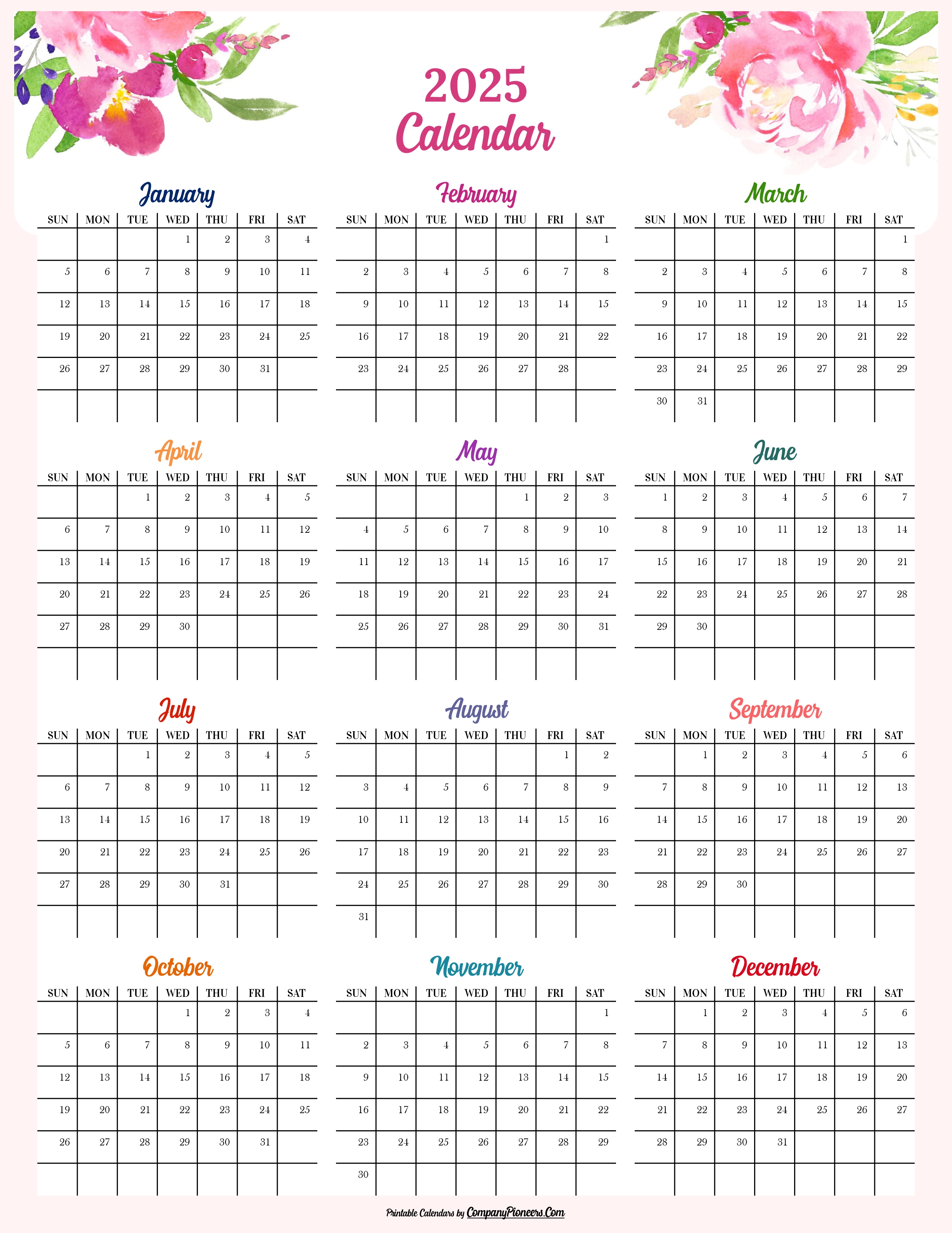 2025 Calendar Floral