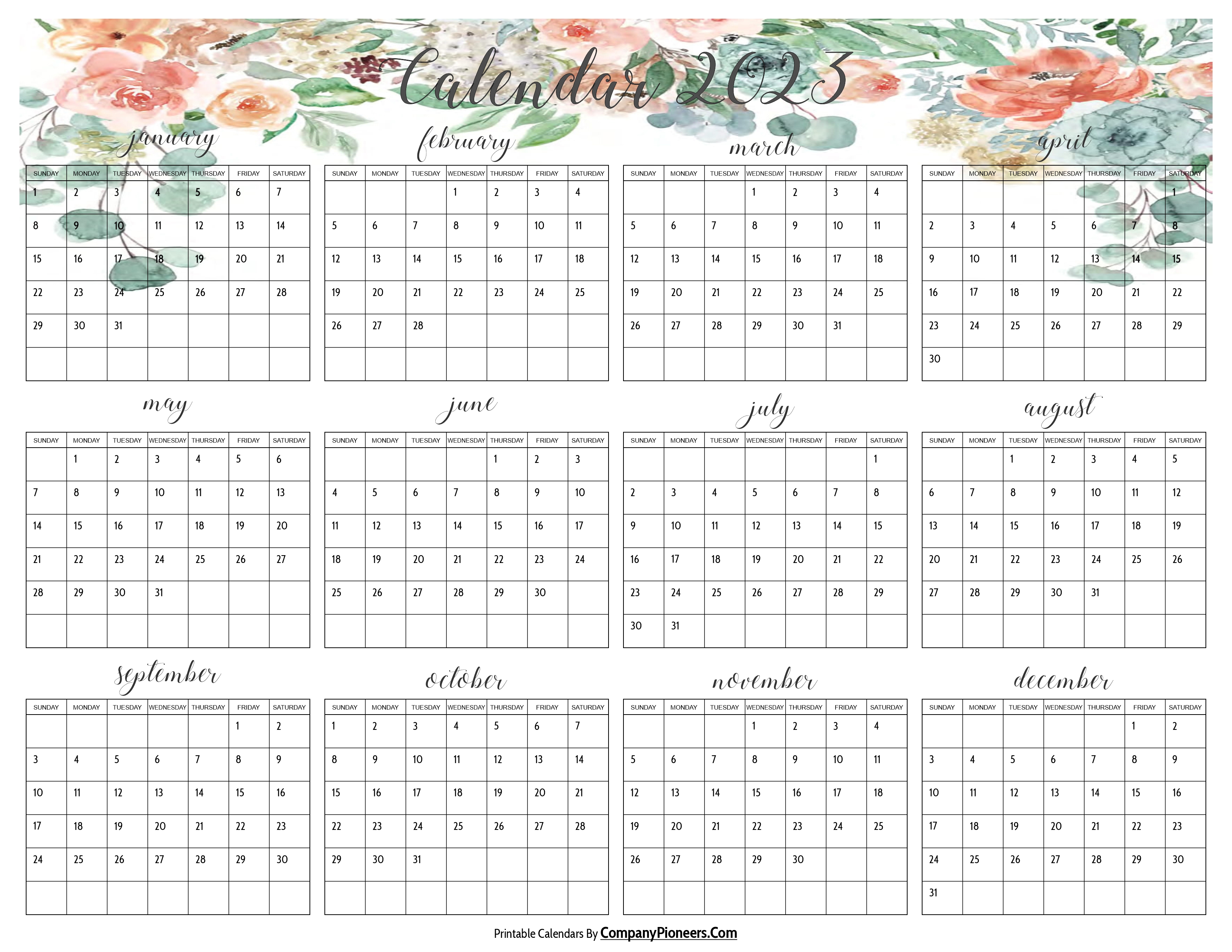 Cute 2023 Calendar Multi Flower