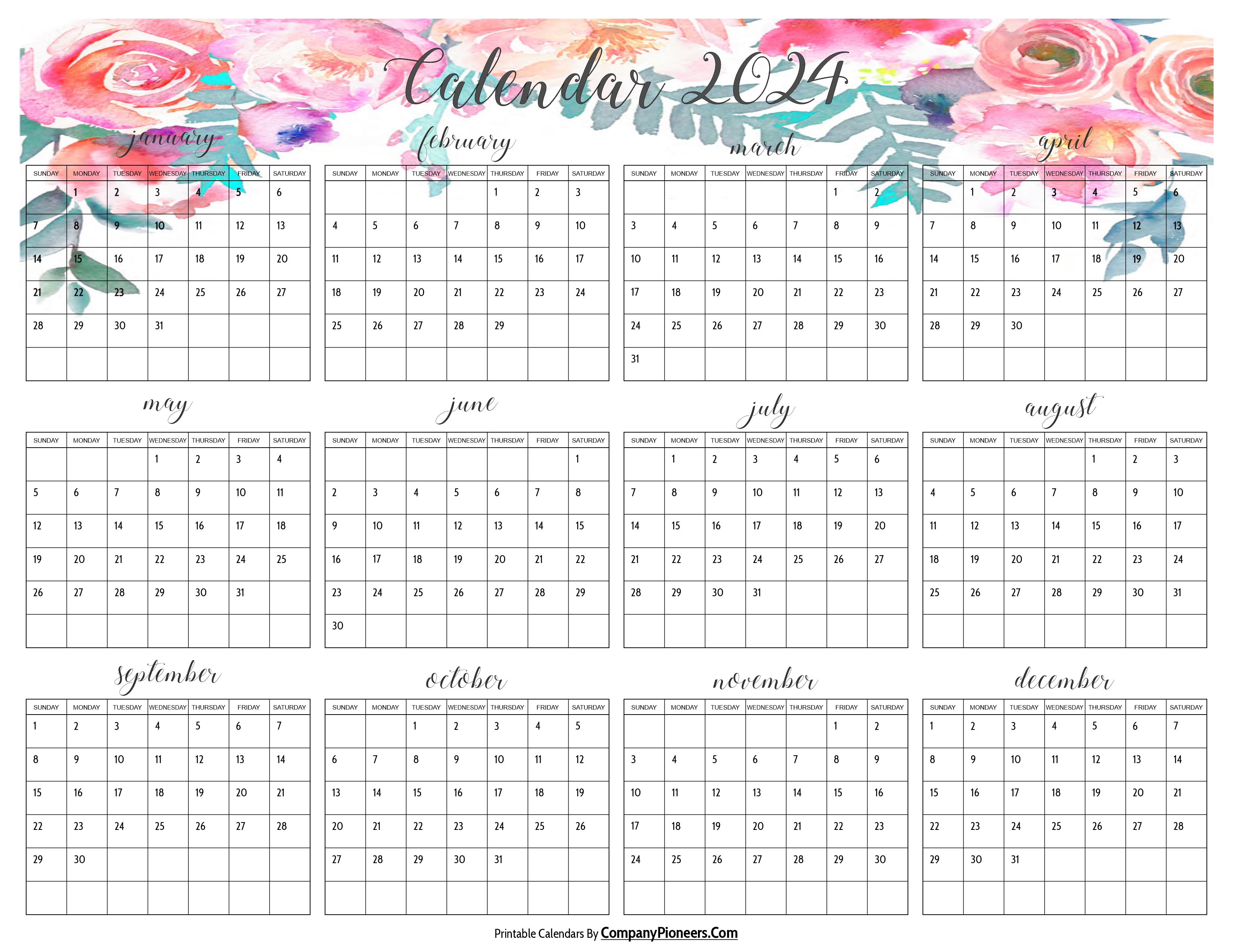Cute 2024 Calendar Multi Flower