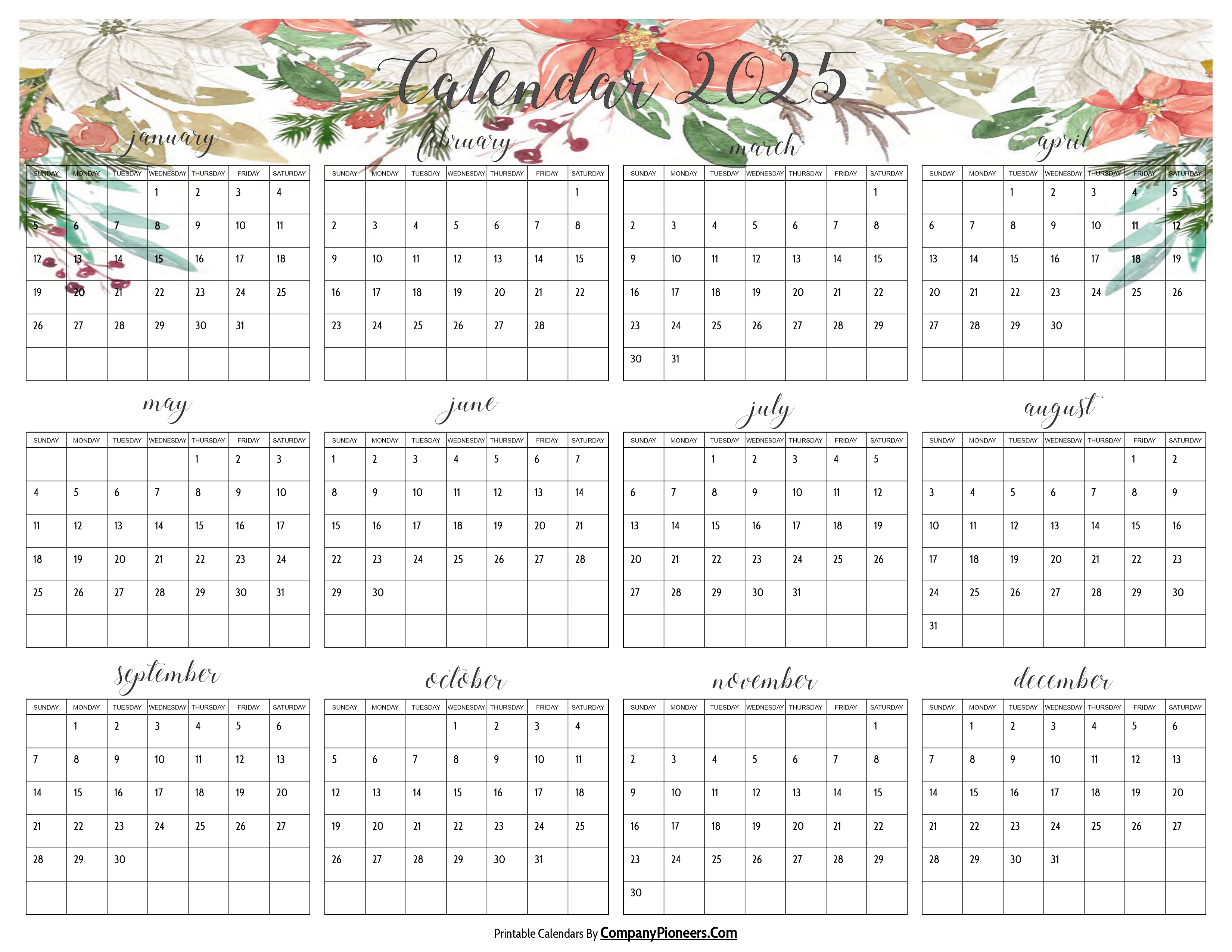 Cute 2025 Calendar Multi Flower
