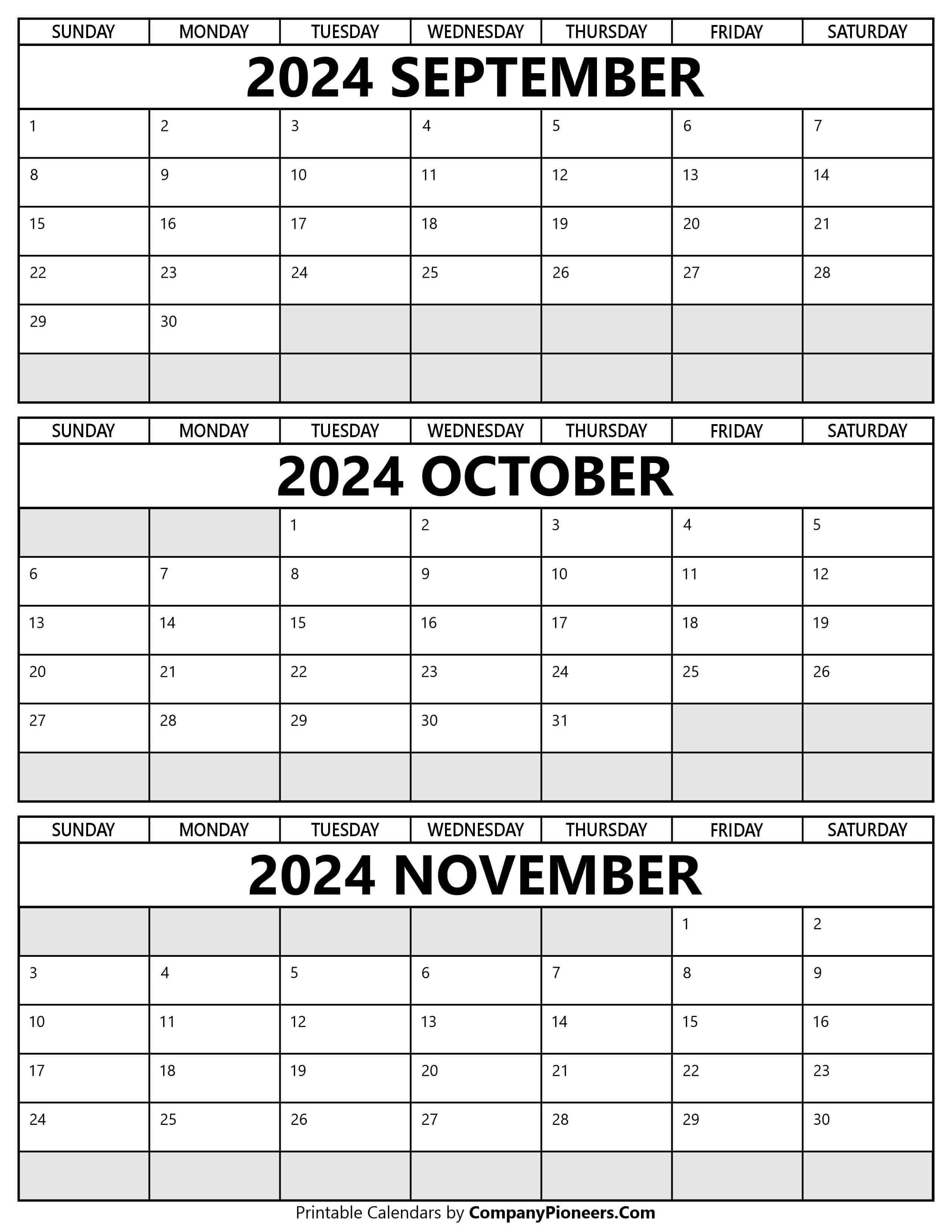 September to November 2024 Calendar