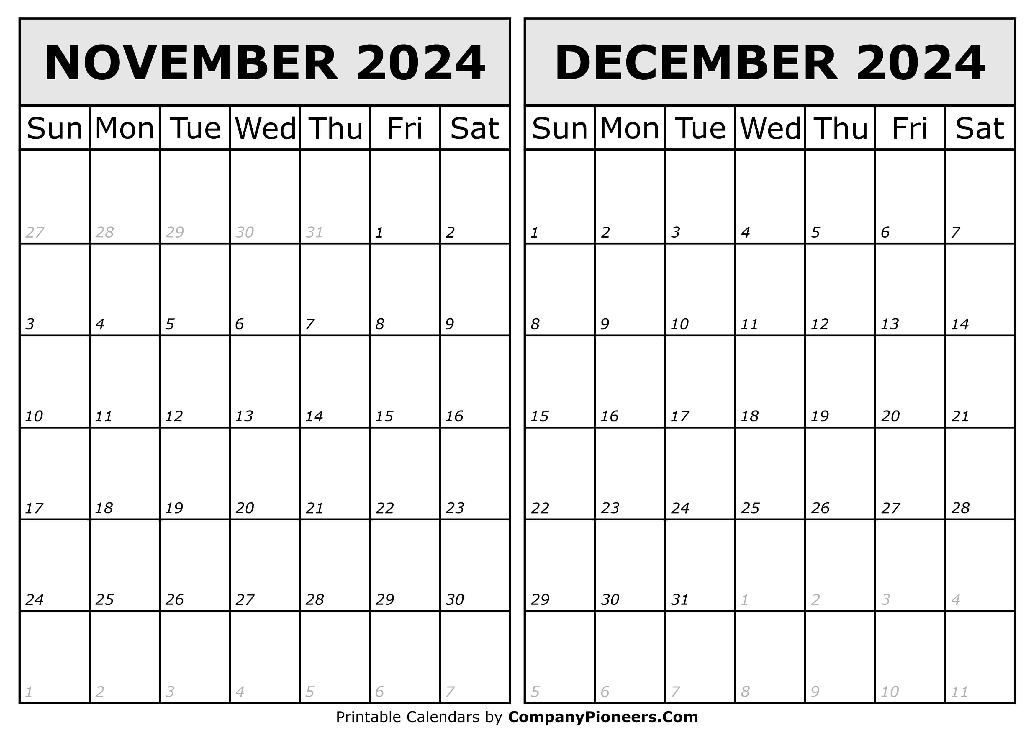 Calendar 2024 November December