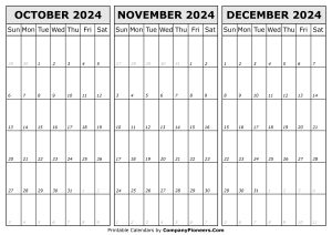Calendar October November December 2024