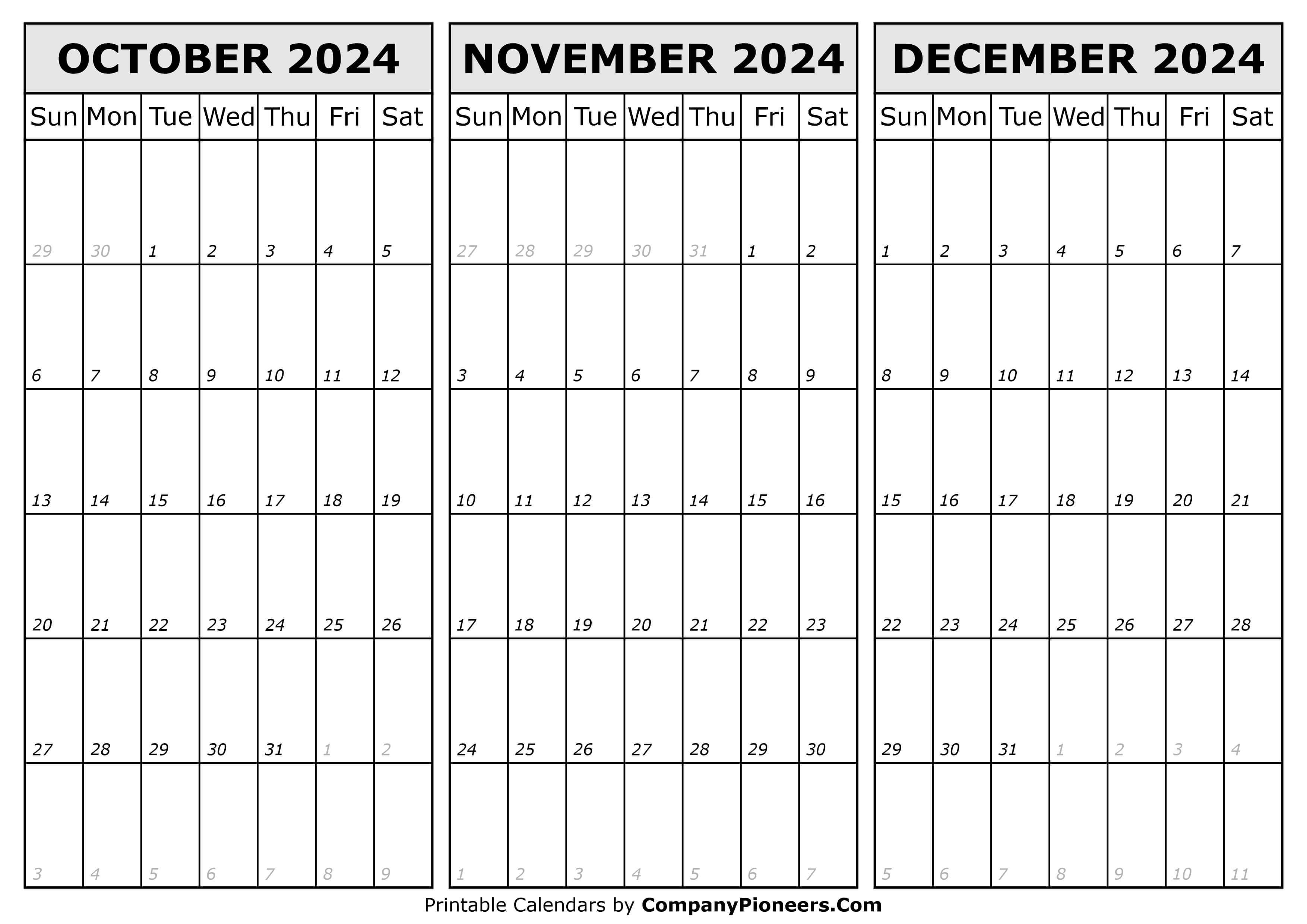Calendar October November December 2024