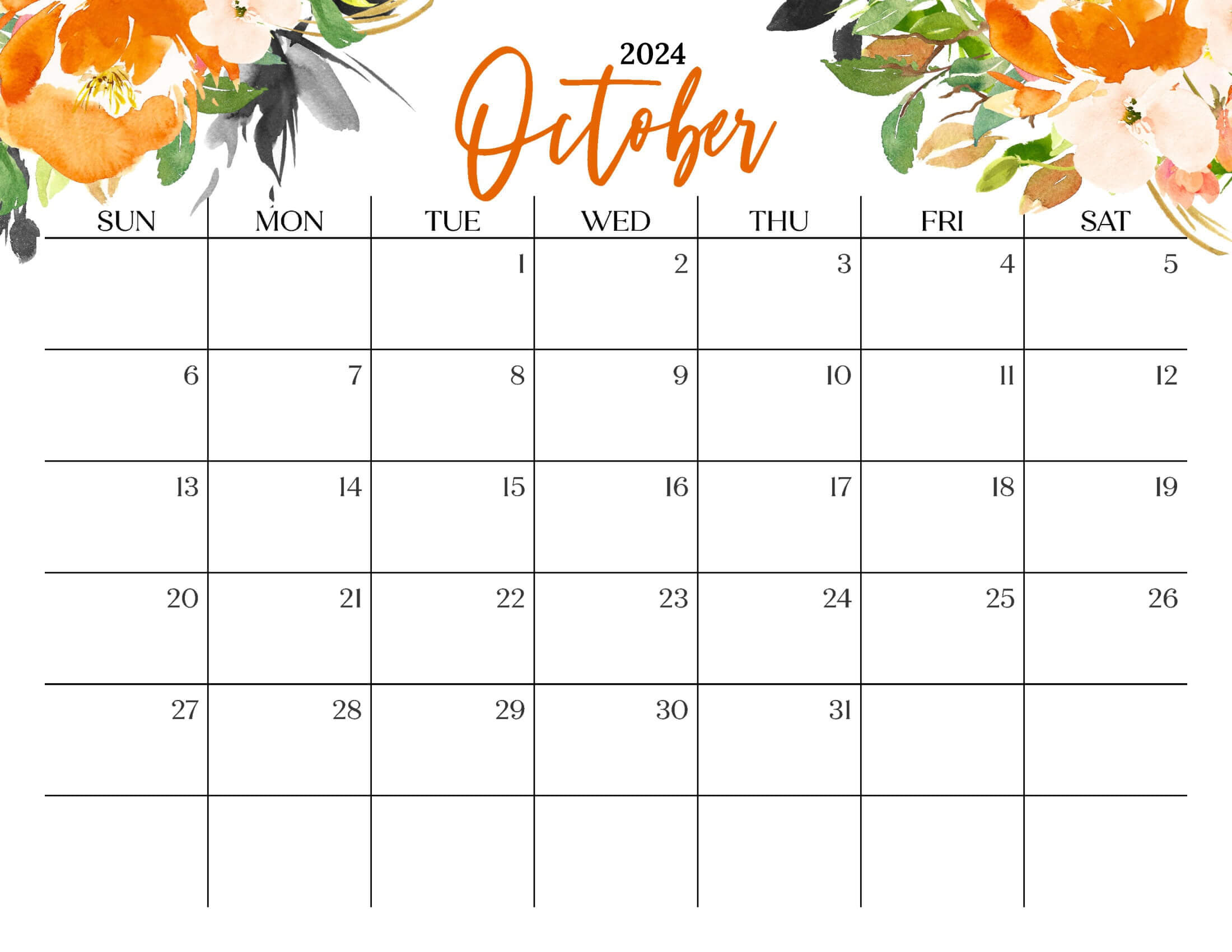 Cute October 2024 Calendar Multi Flower