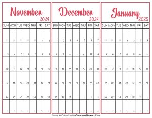 November December 2024 and January 2025 Calendar