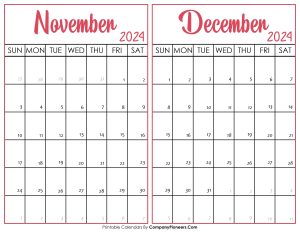 November and December Calendar 2024