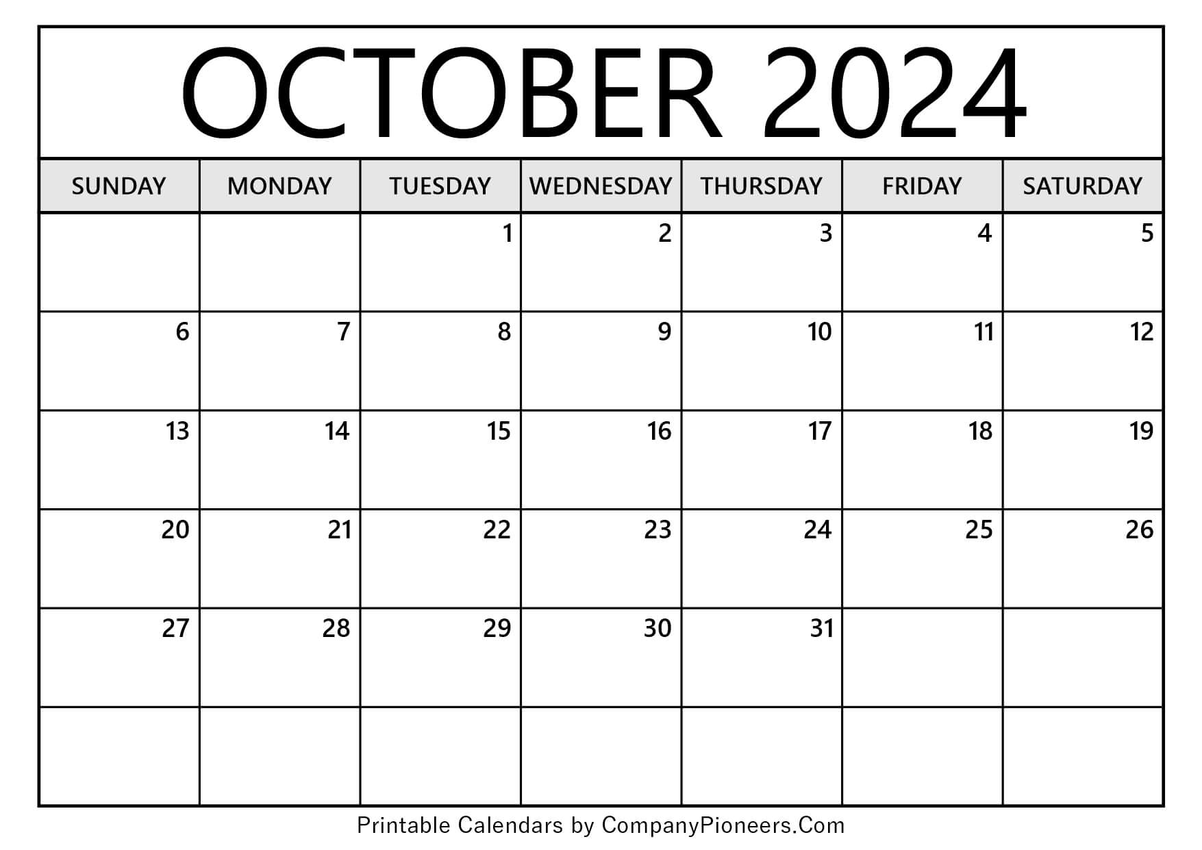 October 2024 Calendar Template Blank