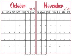 October and November Calendar 2024