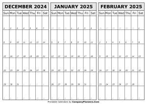 Calendar December 2024 to February 2025