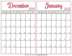 December 2024 and January 2025 Calendar