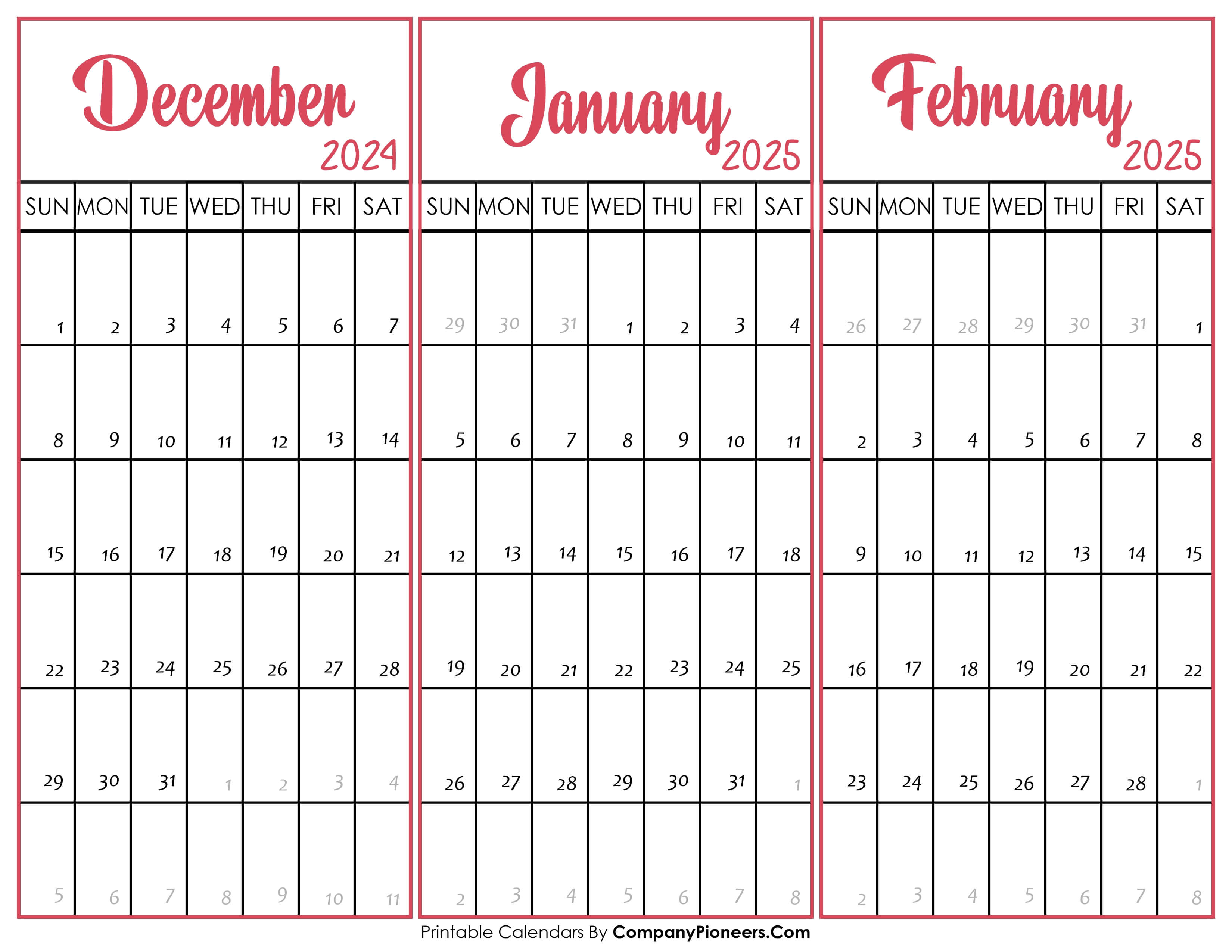 December 2024 and January February 2025 Calendar
