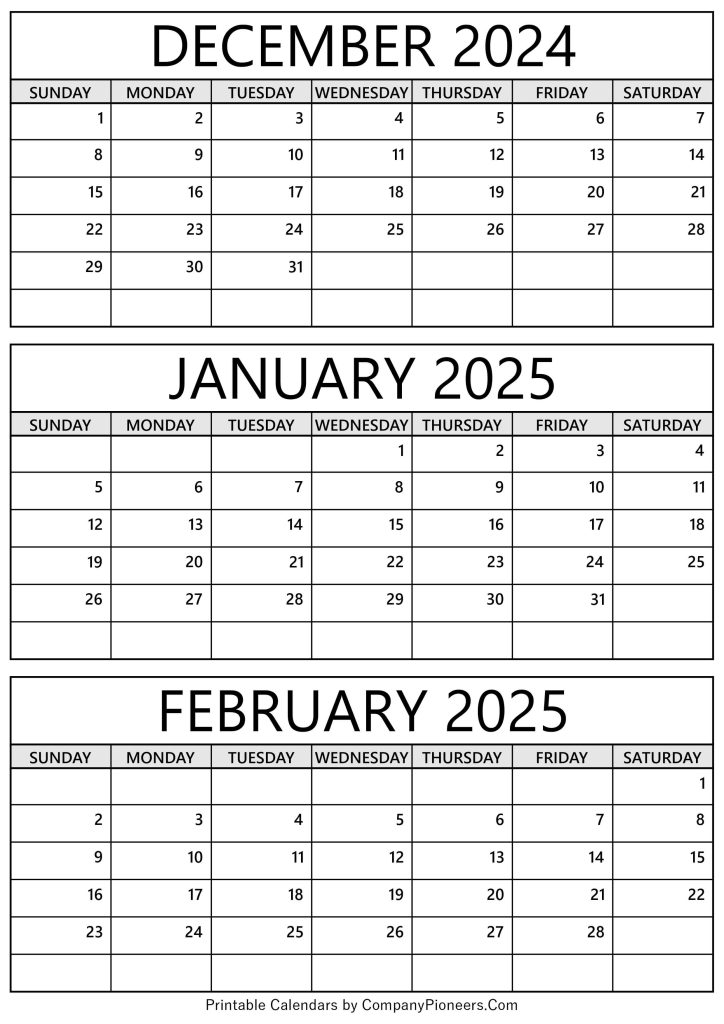 December 2024 January February 2025 Calendar Printable - Template