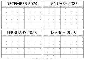 December 2024 to March 2025 Calendar