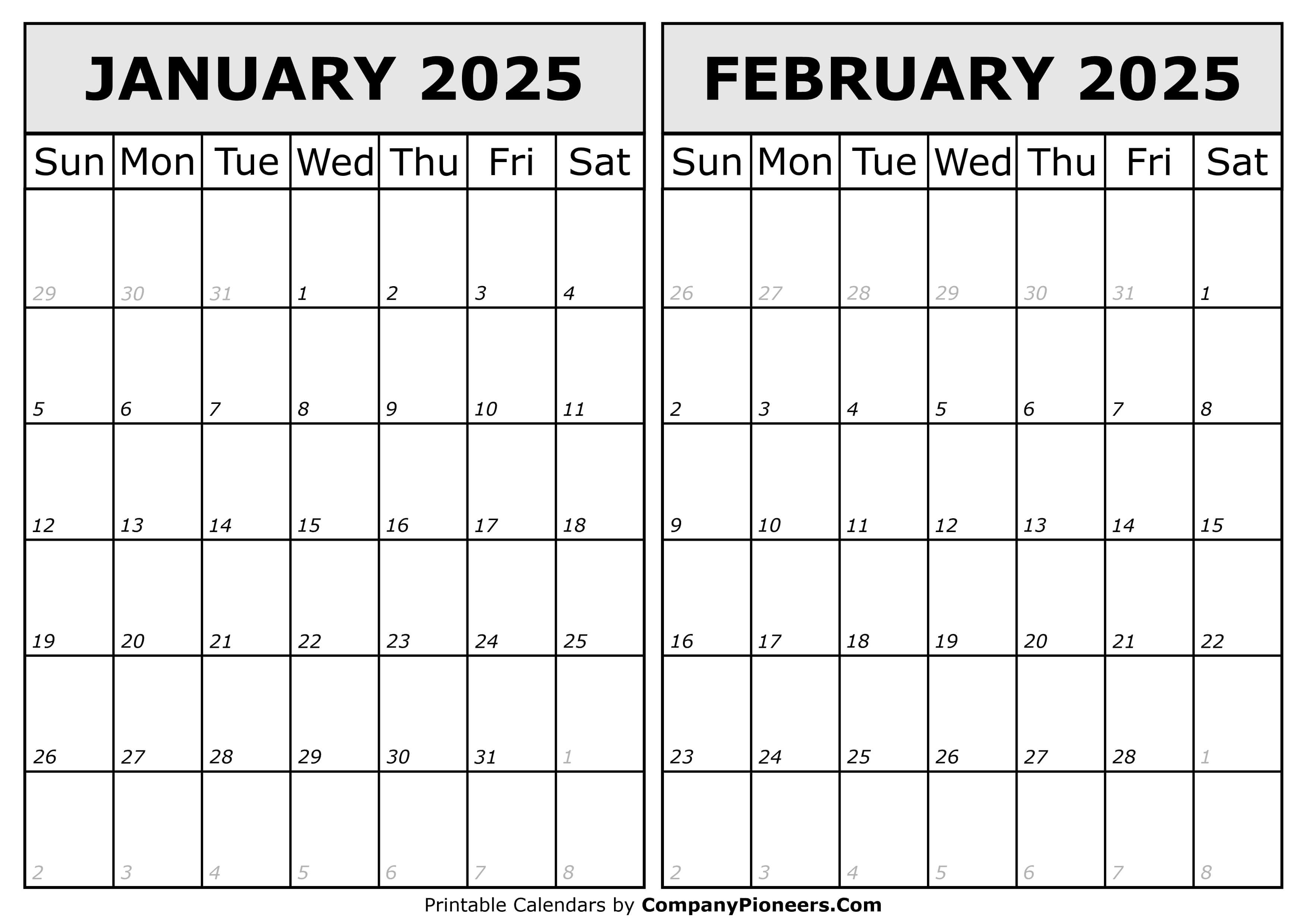 Calendar 2025 January February