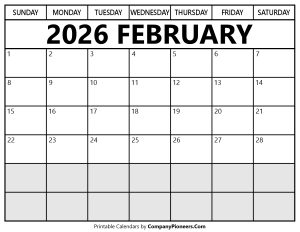 February 2026 Calendar Segoe UI Font
