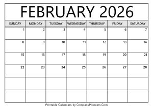 February 2026 Calendar Template Blank