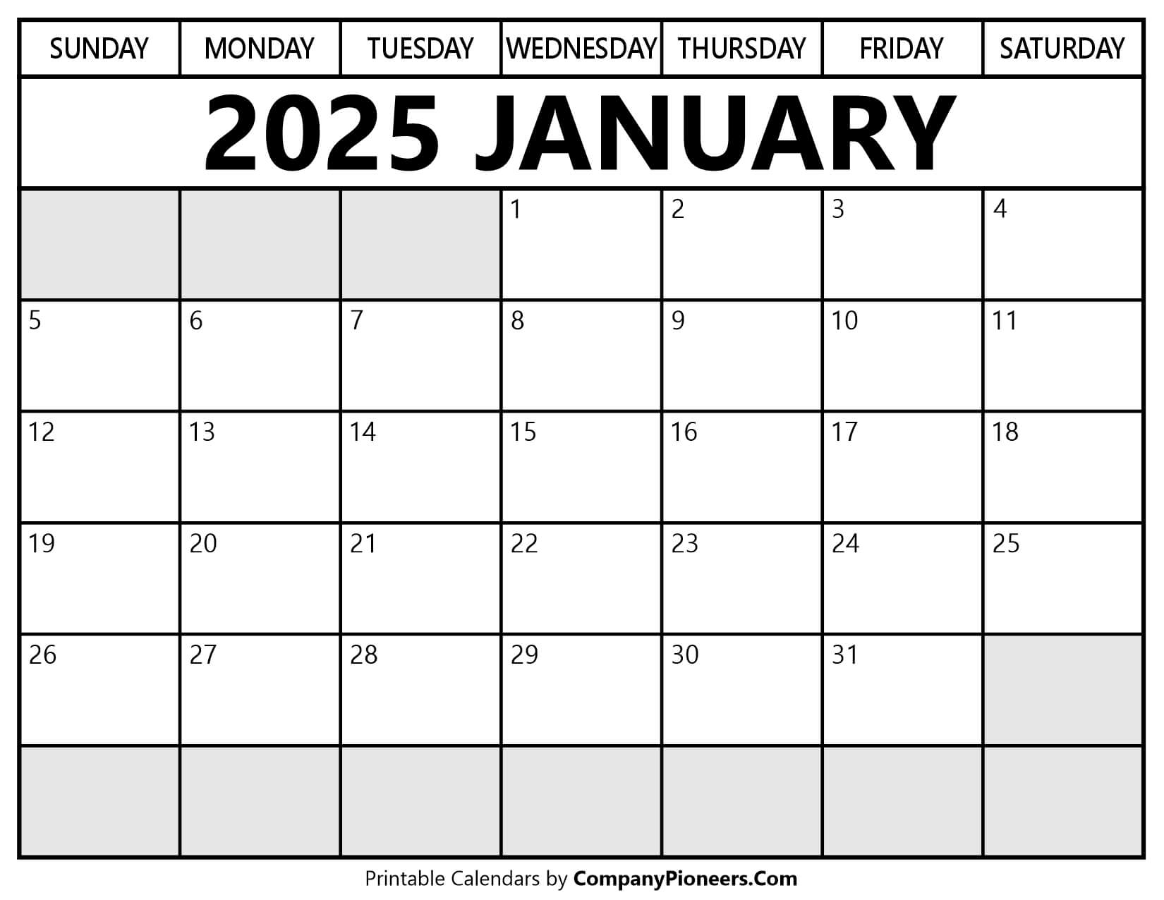 January 2025 Calendar Segoe UI Font