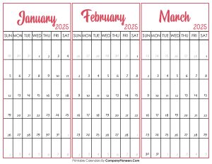 January February and March 2025 Calendar