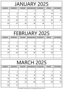 January to March 2025 Calendar