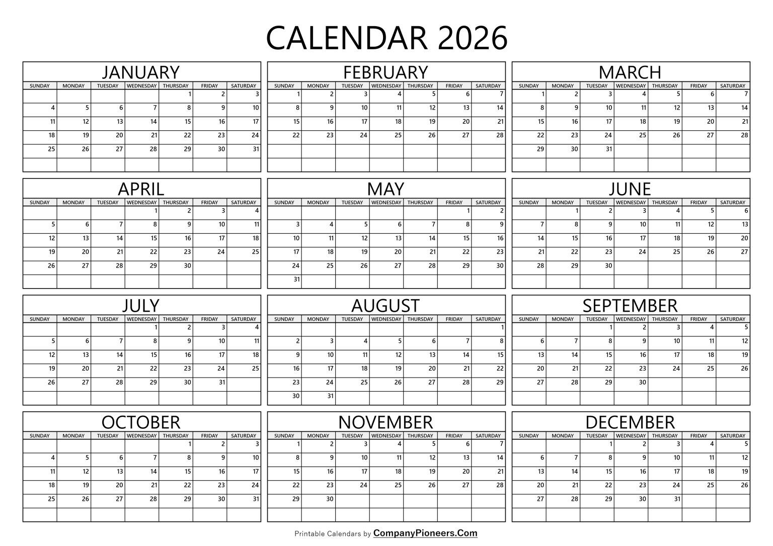 2026 Yearly Calendar Time Saver Solutions