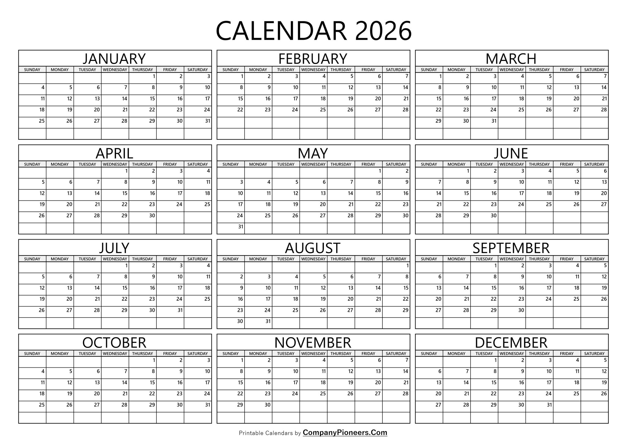 2026 Yearly Calendar Time Saver Solutions