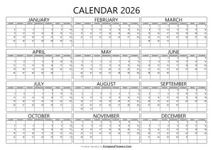 2026 Calendar Template Blank