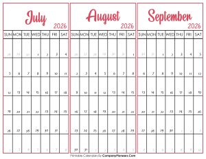 July August and September 2026 Calendar