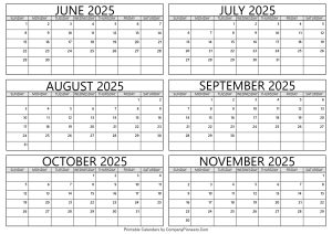 June to November 2025 Calendar