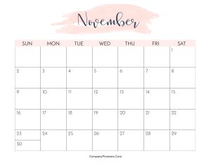 Cute November 2025 Calendar Printable Water Color