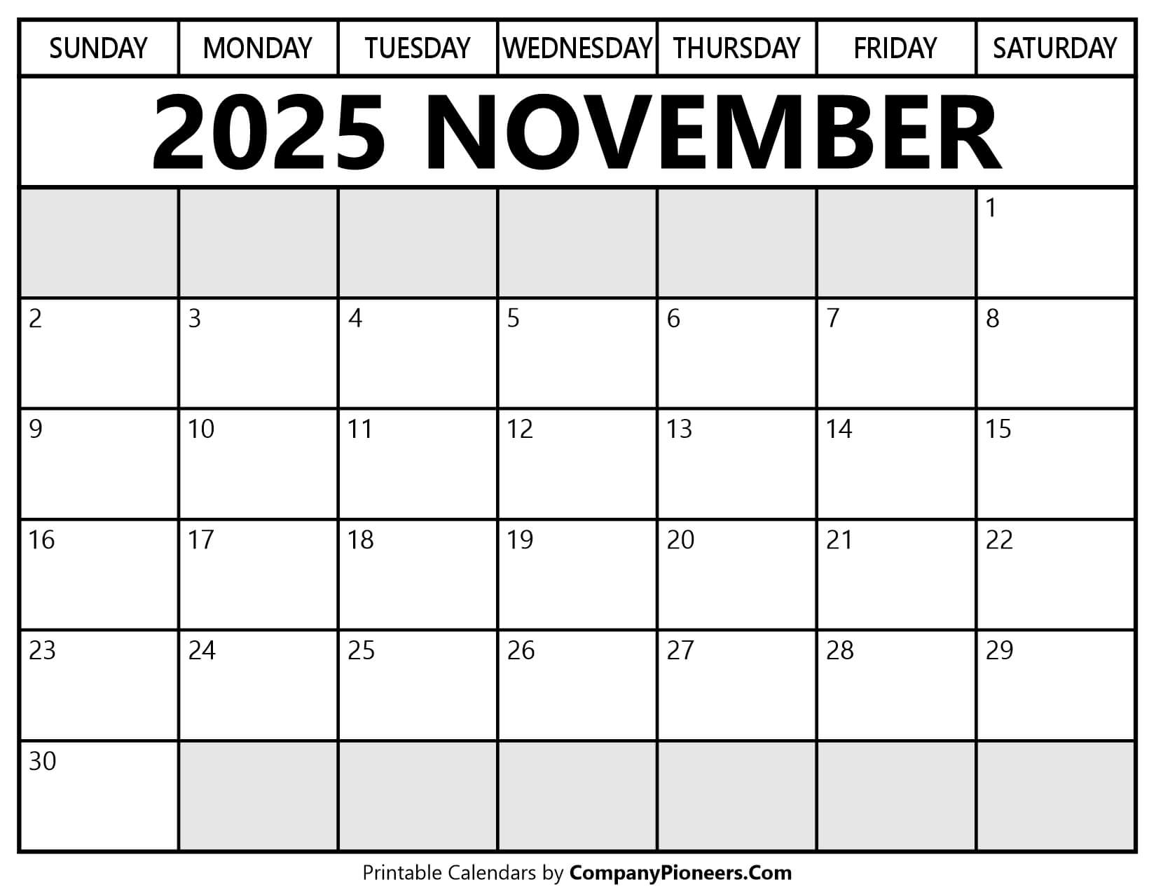 November 2025 Calendar Segoe UI Font