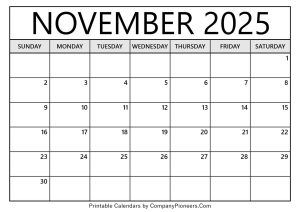 November 2025 Calendar Template Blank