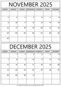 November December 2025 Calendar
