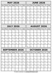 2026 May to October Calendar