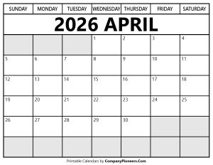 April 2026 Calendar Segoe UI Font