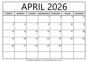 April 2026 Calendar Template Blank