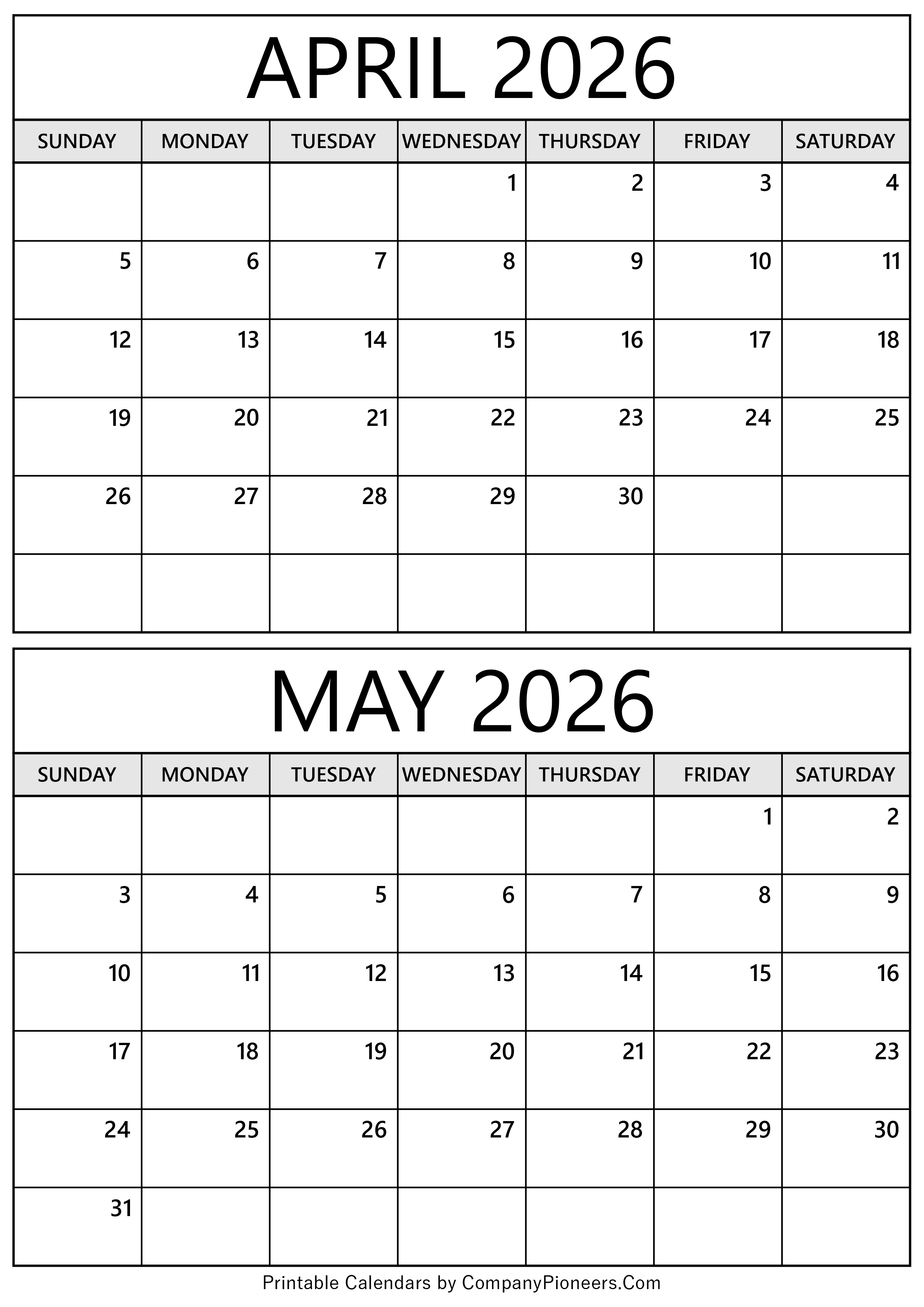 April May 2026 Calendar