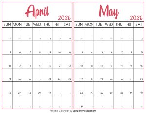 April and May Calendar 2026