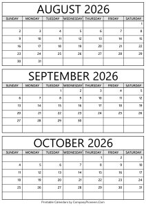 August September October 2026 Calendar