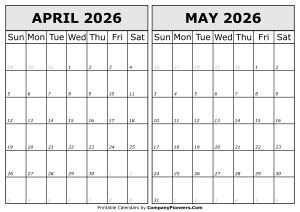 Calendar 2026 April May