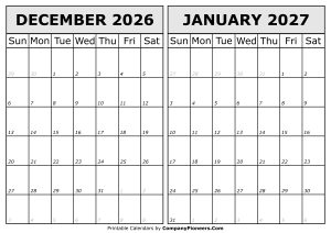 Calendar 2026 December 2027 January