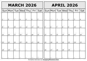 Calendar 2026 March April