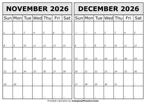 Calendar 2026 November December