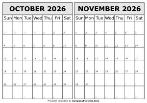 Calendar 2026 October November
