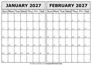 Calendar 2027 January February