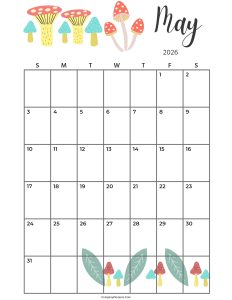 Calendar May 2026 Cute Cactus Leaves