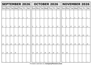 Calendar September October November 2026
