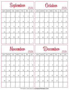 Calendar September to December 2026